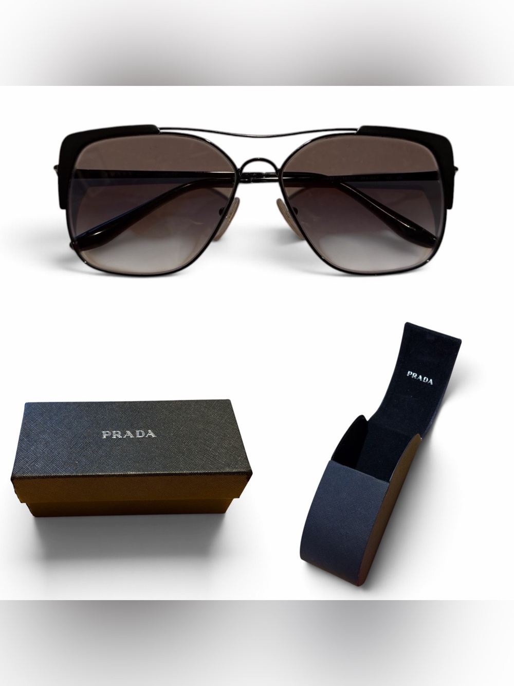 Prada SPR 54V Black Square Aviator Gradient Sunglasses 58mm